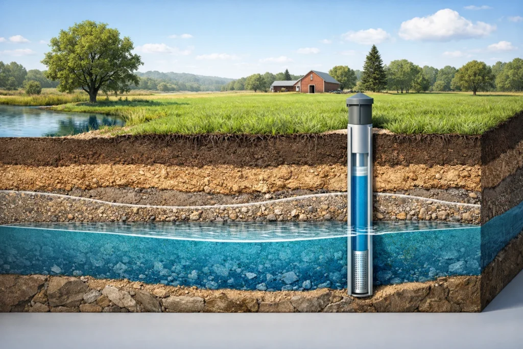 Mô hình giếng khoan tiếp cận tầng chứa nước và mực nước ngầm