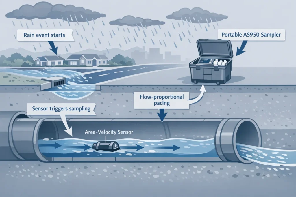 Lấy mẫu stormwater theo sự kiện mưa với Hach AS950 và cảm biến Sub-AV